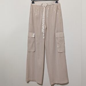 Sanctuary Sequin Striped Wide Leg Cargo Pants, Size Small